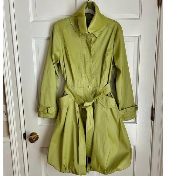 NWT Samual Dong Light Green Bubble Skirt Tie Belt Trench Coat Dress Size Large - Picture 3 of 8